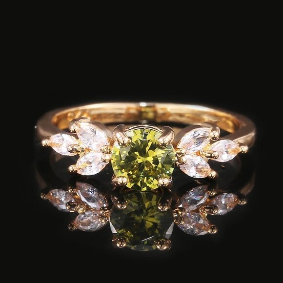 ⚡ Flower Olive Green Round Marquis Gemstone Zircon Rings for Women, PD129 - Picture 4 of 9